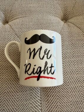 Home Essentials oversized White Mug with Black Mustache and Red Accent